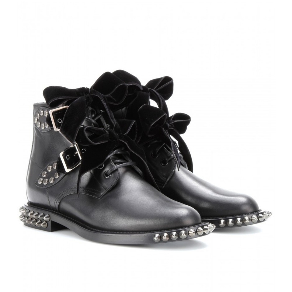 Saint Laurent Spiked Velvet Bow Ranger Boots 38